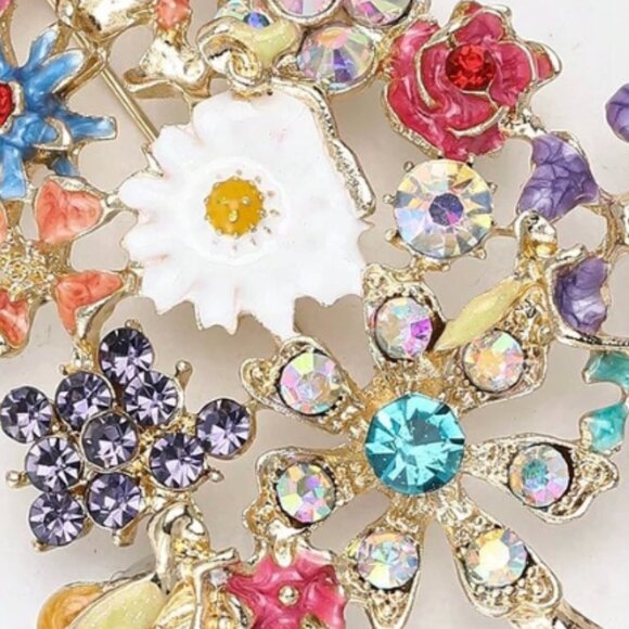 LARGE Crystal Studded Enamel and Goldtone CHRISTMAS TREE Brooch COLORFUL A15S2 - Picture 2 of 6